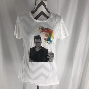 Manhead Womens T-Shirt Size L White Panic At The Disco 100% Cotton Short Sleeve